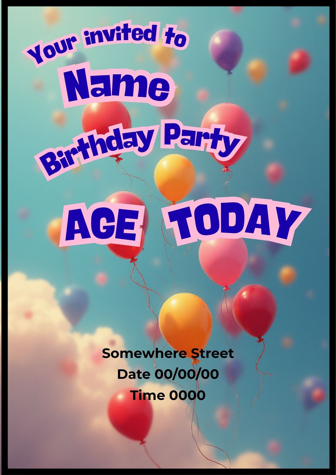 Editable Kids Birthday Invitation – Ballon Theme (Canva Template)
