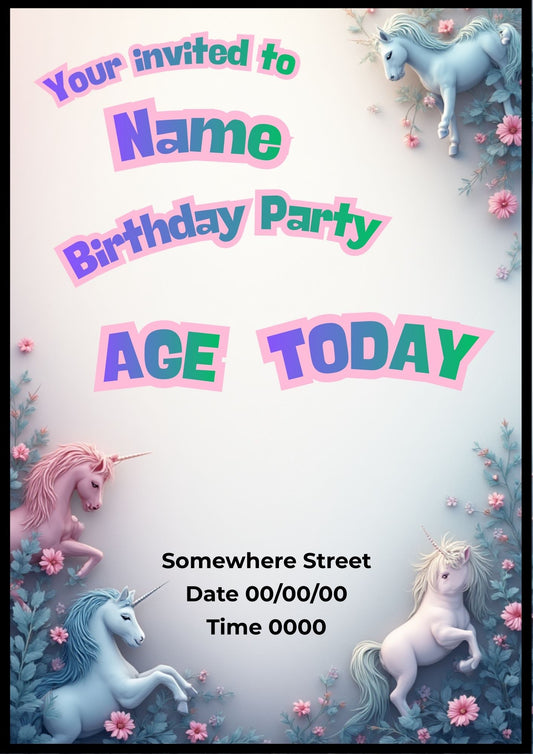 Editable Kids Birthday Invitation – unicorn Theme (Canva Template)