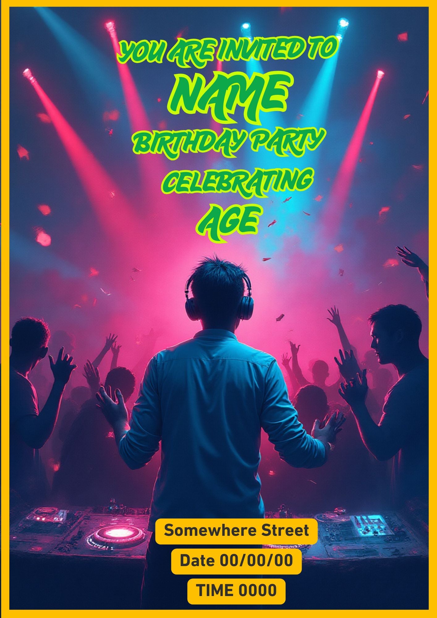 Teenagers Birthday Invitation – DJ Party 1 Theme (Canva Template)