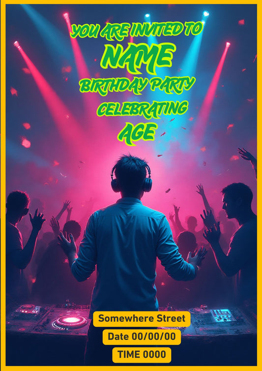 Teenagers Birthday Invitation – DJ Party 1 Theme (Canva Template)