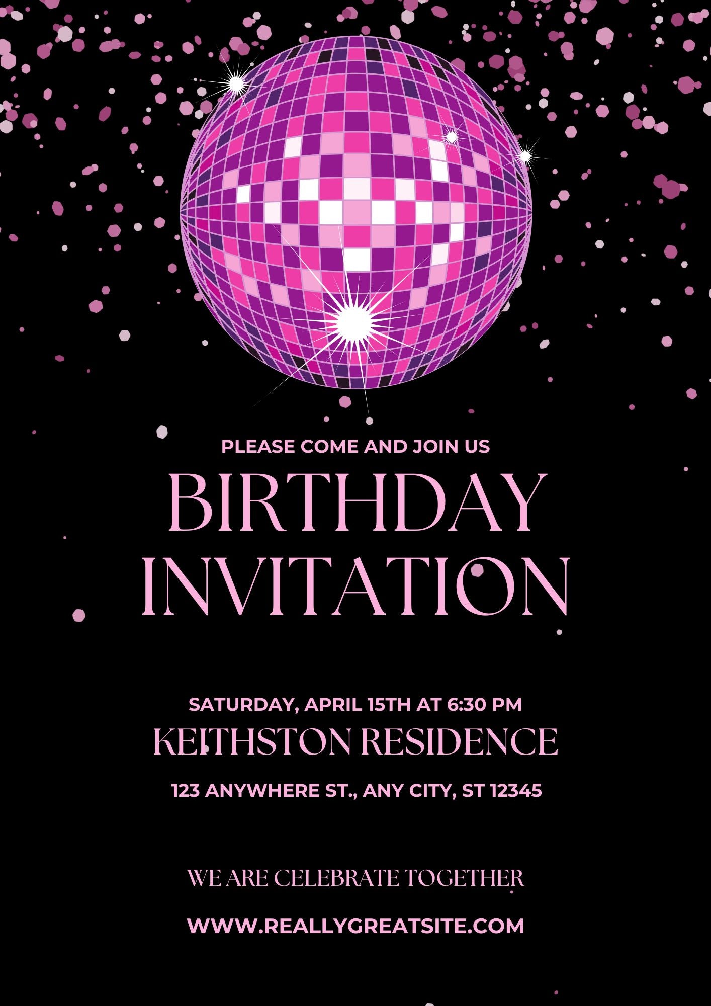 Pink Disco Ball Birthday Invitation – Editable Adult Party Canva Template