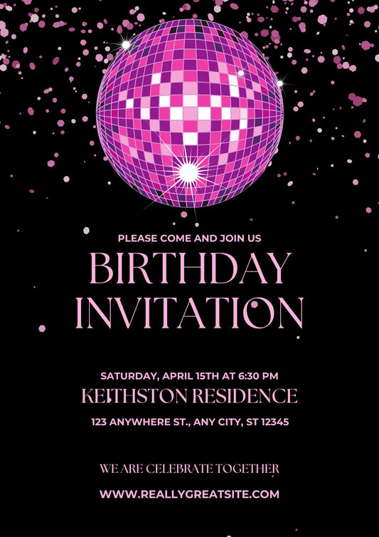 Pink Disco Ball Birthday Invitation – Editable Adult Party Canva Template