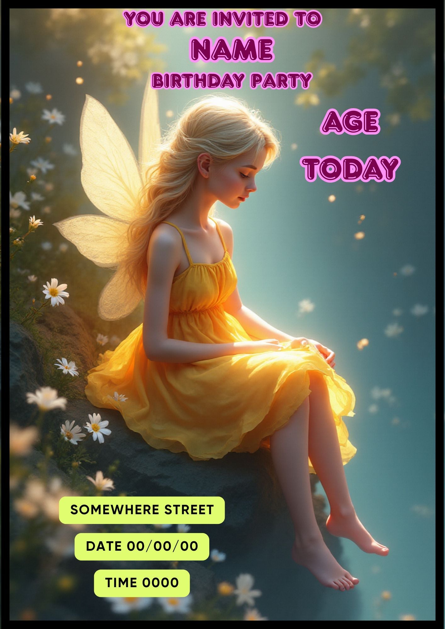 Editable Kids Birthday Invitation – Pixie 1 Theme (Canva Template)