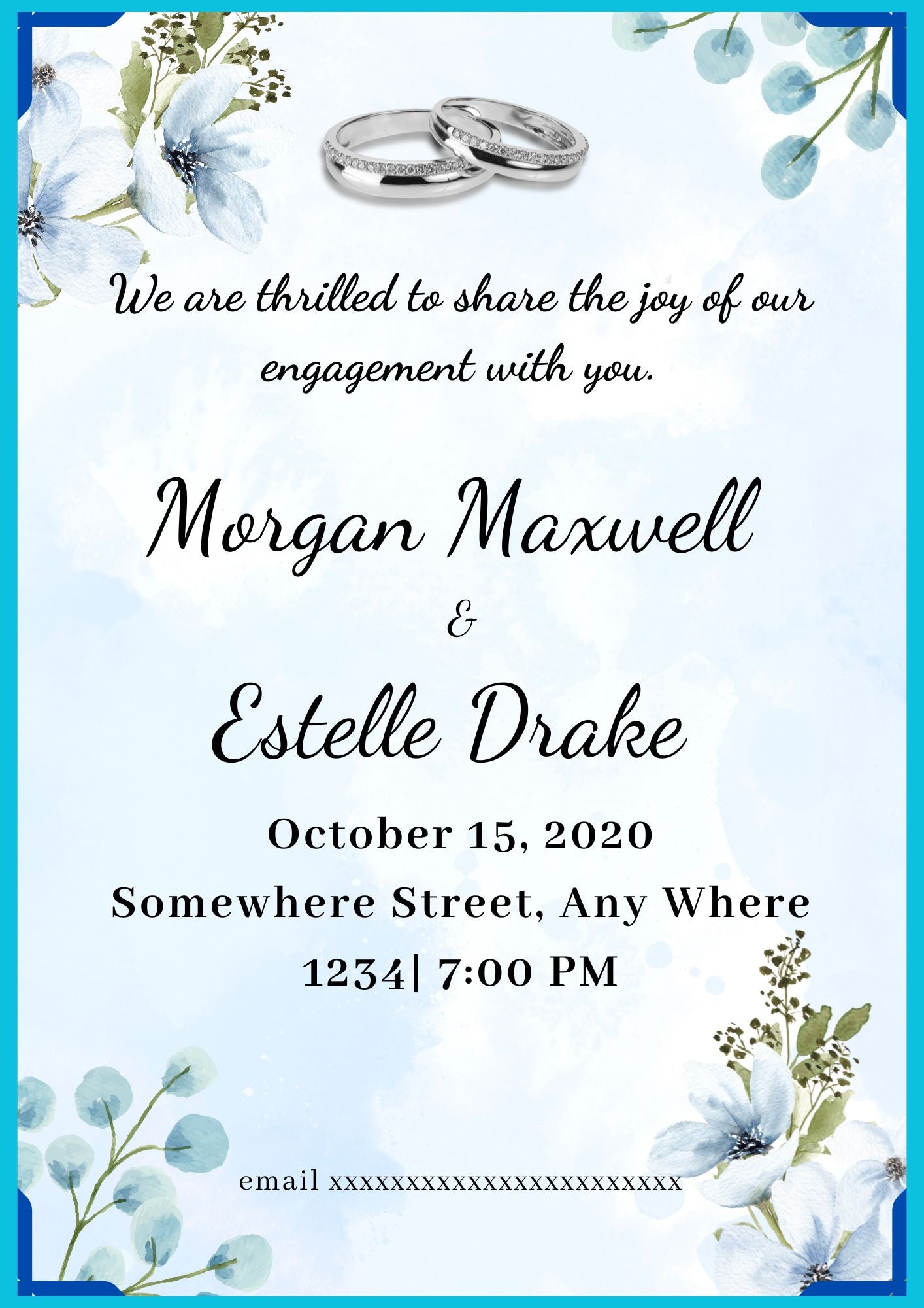 Blue Floral Engagement Invitation Template | Editable Canva A4 Engagement Invite | Elegant Printable Digital Announcement