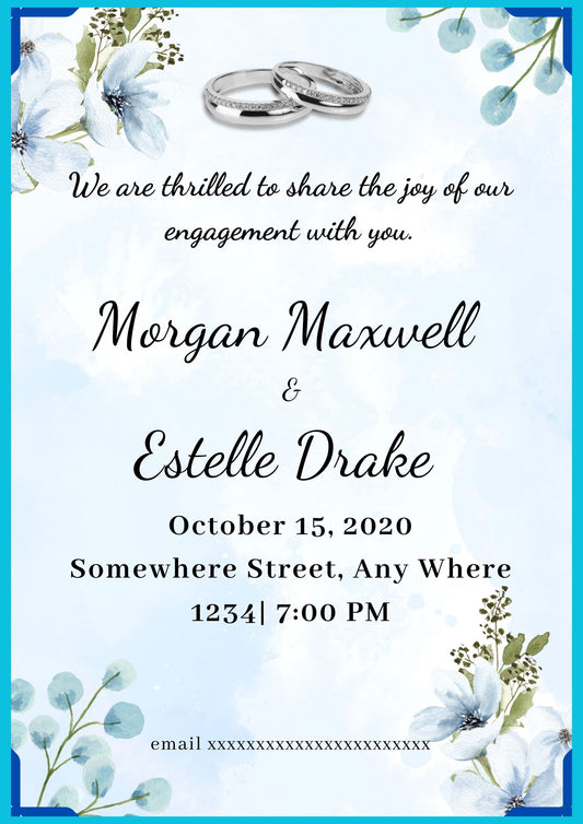 Blue Floral Engagement Invitation Template | Editable Canva A4 Engagement Invite | Elegant Printable Digital Announcement