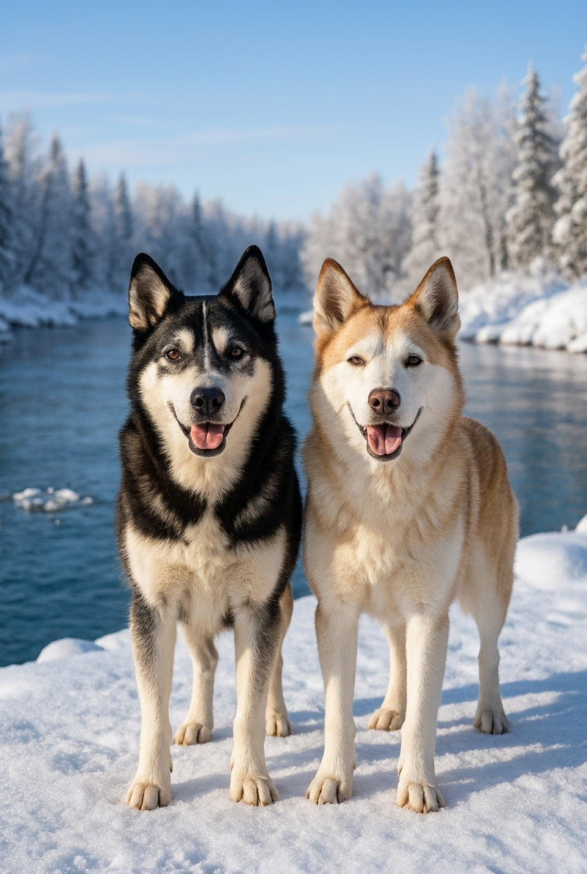 10.12 Happy Husky Dogs Winter Print, Siberian Husky Wall Art, Snow Landscape Animal Printable, Dog Lovers Decor, Instant Download