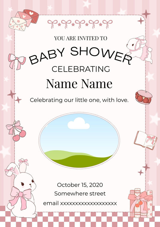 Editable Baby Shower Invitation | Add Your Baby Photo | Pink Heart Baby Shower Invite | A4 Printable | Canva Template