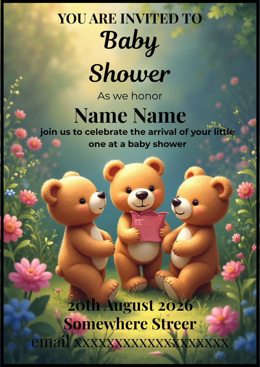 Editable Baby Shower Invitation Template | Cute Teddy Bear Baby Shower Invite | A4 Printable | Instant Download | Canva Template