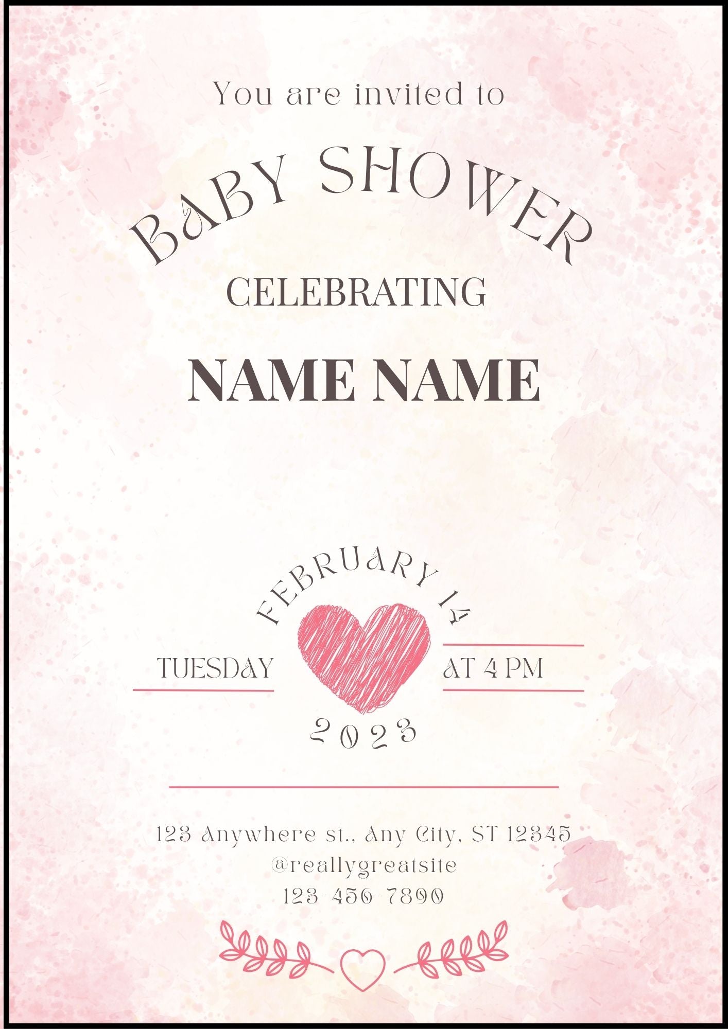 Pink Baby Shower Invitation Template | Editable Canva A4 Baby Shower Invite | Printable Digital Download