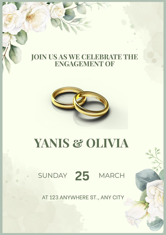Editable Engagement Invitation Template | Elegant Green Floral Engagement Invite | Celebrate Our Engagement | A4 Printable | Canva Instant Download