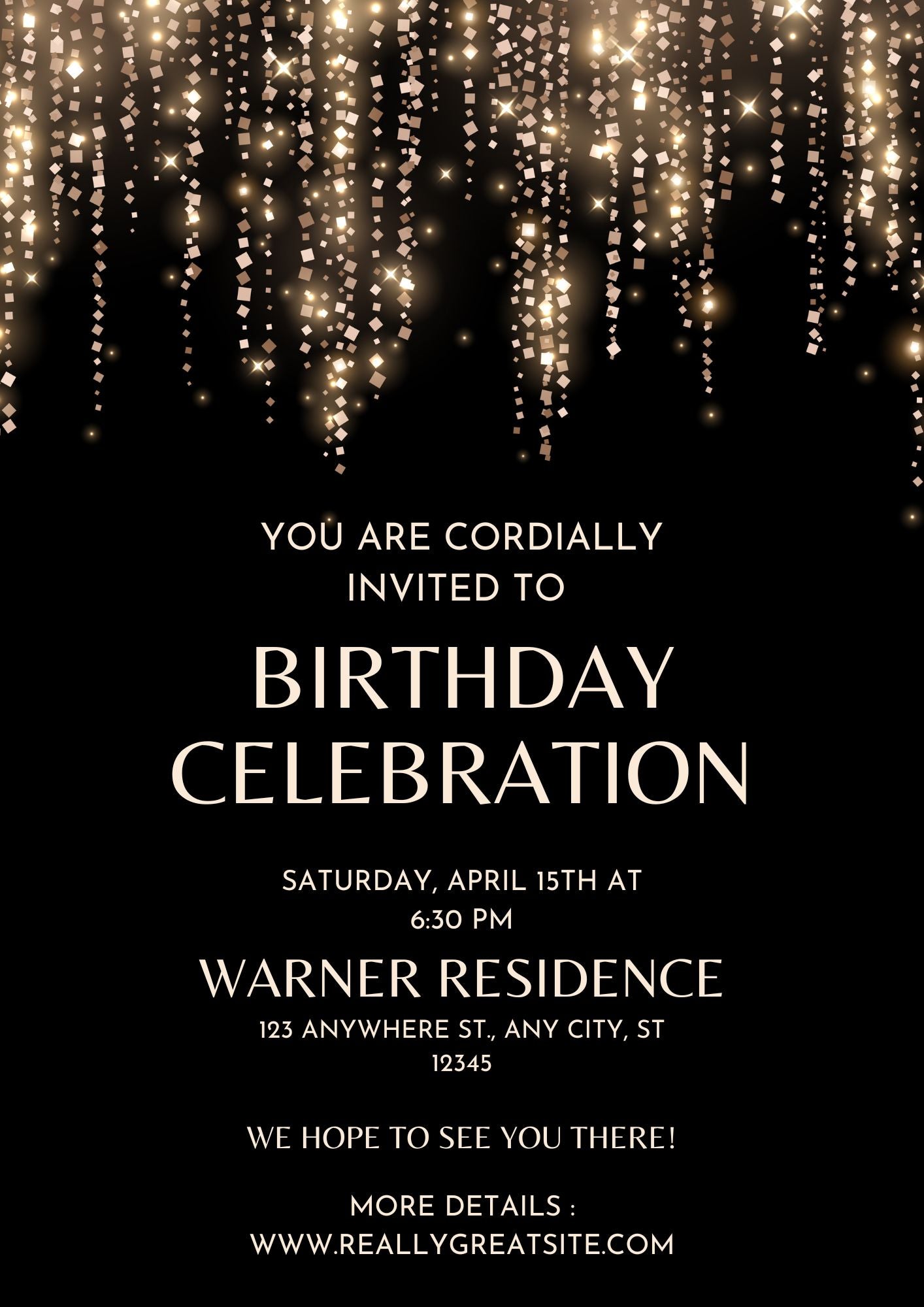 Elegant Black & Gold Birthday Invitation – Editable Adult Celebration Canva Template