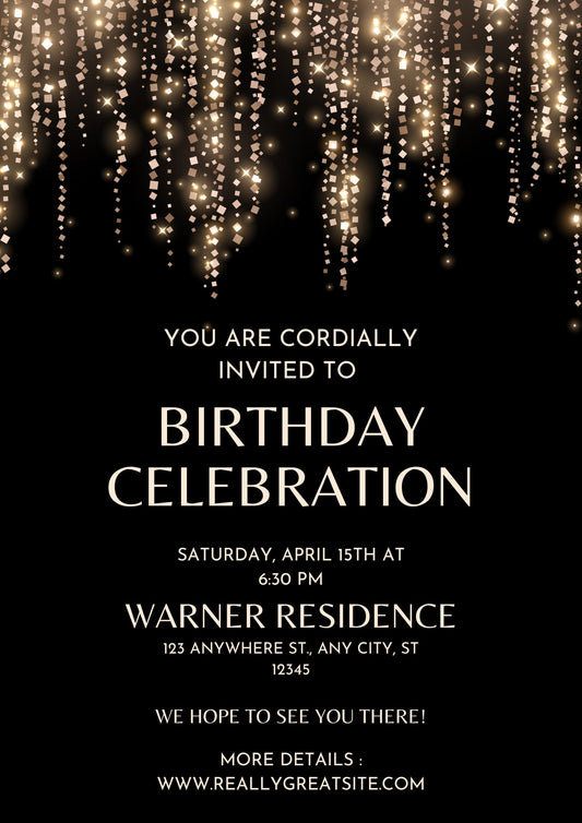 Elegant Black & Gold Birthday Invitation – Editable Adult Celebration Canva Template