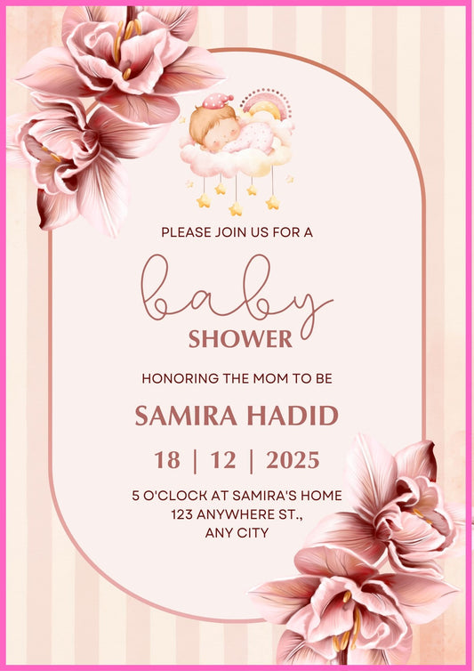 Elegant Floral Baby Shower Invitation | Baby Girl Shower Invite | Editable Canva Template A4