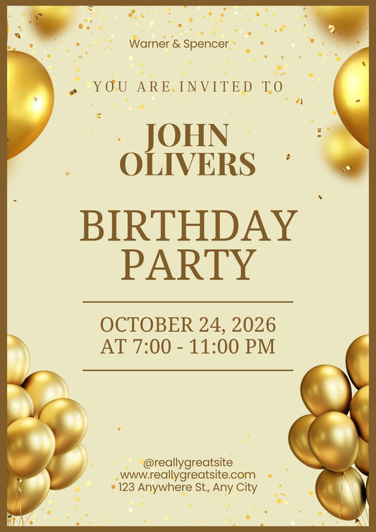 Elegant Gold Birthday Party Invitation Template | Adult Birthday Invite | Editable Canva Template
