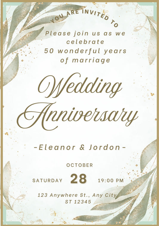 Wedding Anniversary Invitation Template | Elegant Gold Floral Canva Invite | 25th 50th 60th Anniversary