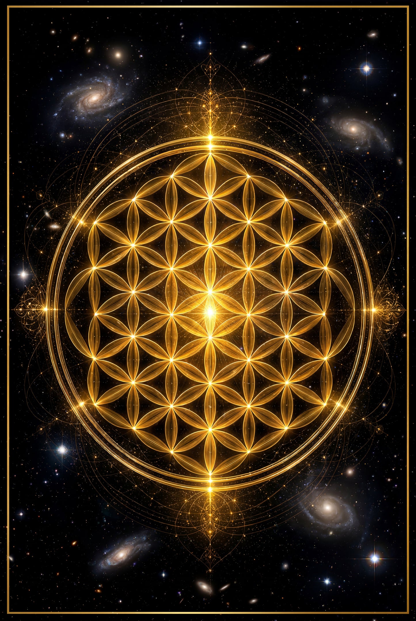 13.06 Gold Sacred Geometry Flower of Life Print – Luxury 3D Luminous Wall Art, Plus free bonus print | Spiritual Meditation Geometry Artwork | Digital Download