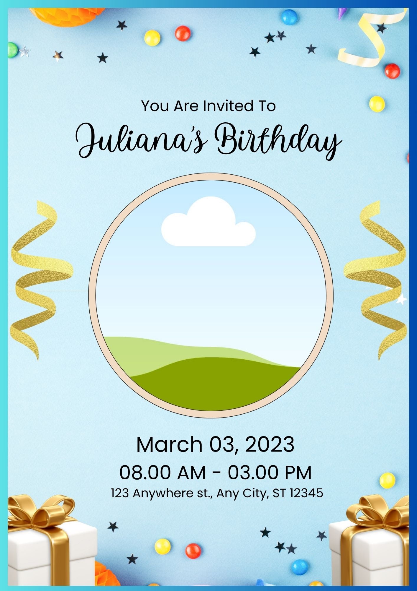 Photo Adult Birthday Invitation – Modern Blue Birthday Party – Editable Canva Template