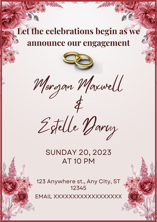 Editable Engagement Invitation Template | Blue & Gold Floral Engagement Party Invite | Elegant Engagement Celebration | A4 Printable | Canva Instant Download (Copy)