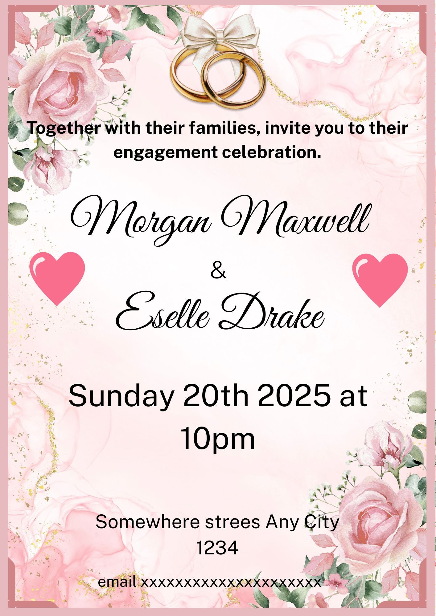 Editable Engagement Invitation Template | Blue & Gold Floral Engagement Party Invite | Elegant Engagement Celebration | A4 Printable | Canva Instant Download (Copy) (Copy)