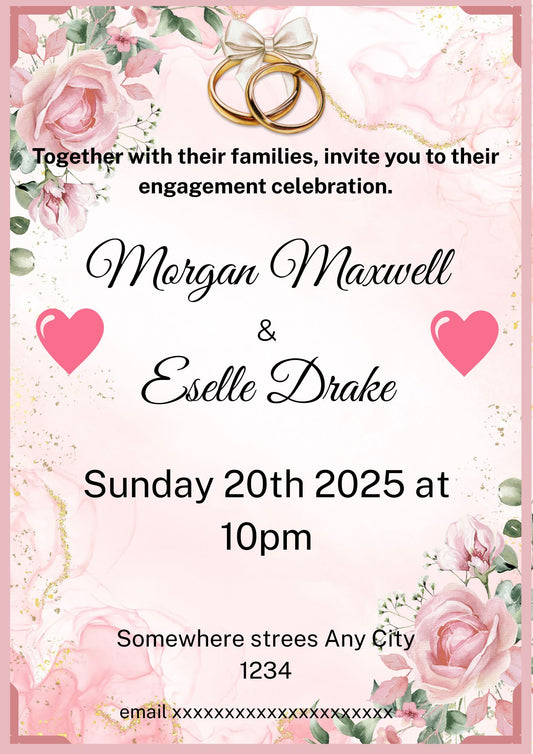 Editable Engagement Invitation Template | Blue & Gold Floral Engagement Party Invite | Elegant Engagement Celebration | A4 Printable | Canva Instant Download (Copy) (Copy)