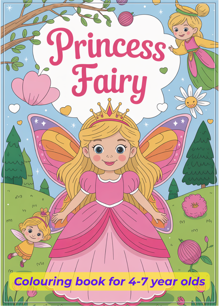 8.08 "24 Pages" Princess & Fairy Colouring Book for Kids Ages 4–7 | Cute Magical Coloring Pages Printable
