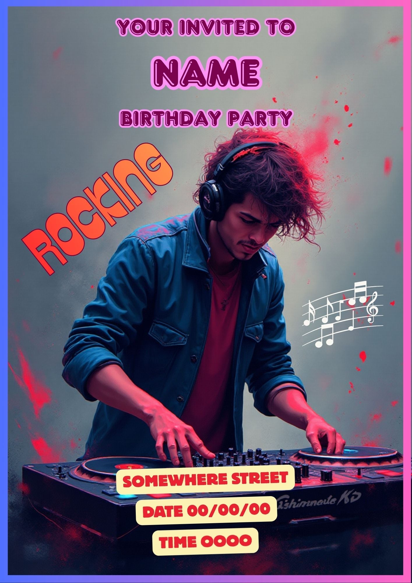 Teenagers Birthday Invitation – Rocking DJ Theme (Canva Template)