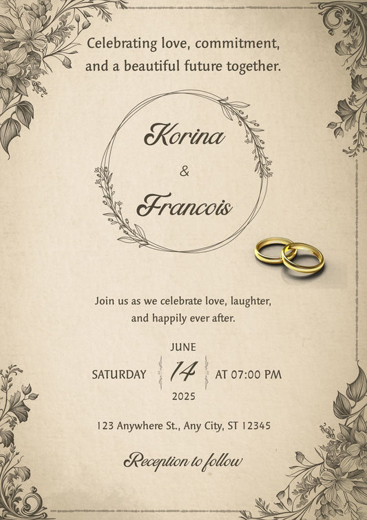 Vintage Floral Engagement Invitation Template | Editable Canva A4 Engagement Invite | Antique Style Printable Digital Download