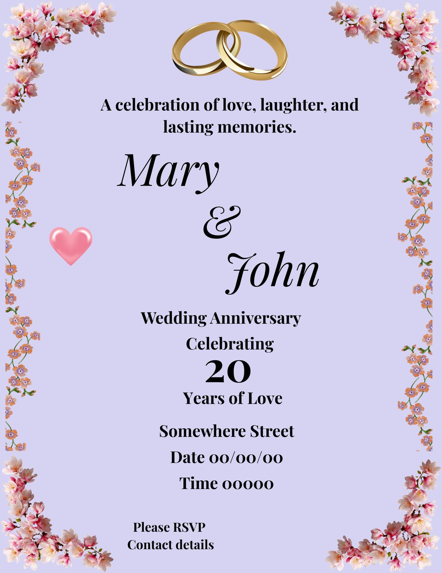 Wedding Anniversary Invitation Template Editable Canva Invite Elegant Floral Border 20th to 60th Anniversary