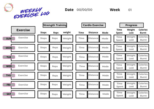 Weekly Exercise Log | Printable Fitness, Wellness & Lifestyle Tracker (Editable Canva Template)