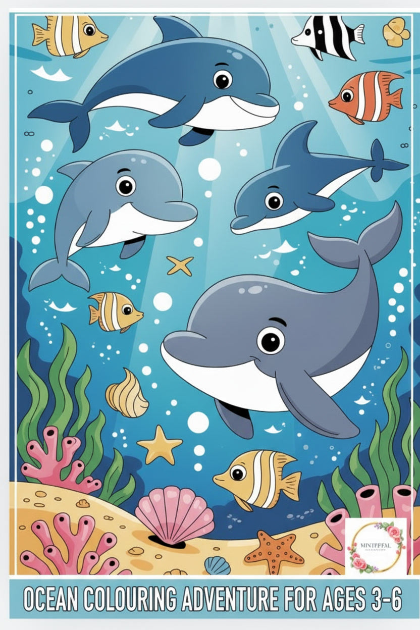 8.07 "22 Pages" Ocean Animals Coloring Book for Kids Ages 3–6 | Cute Sea Creatures Printable Coloring Pages