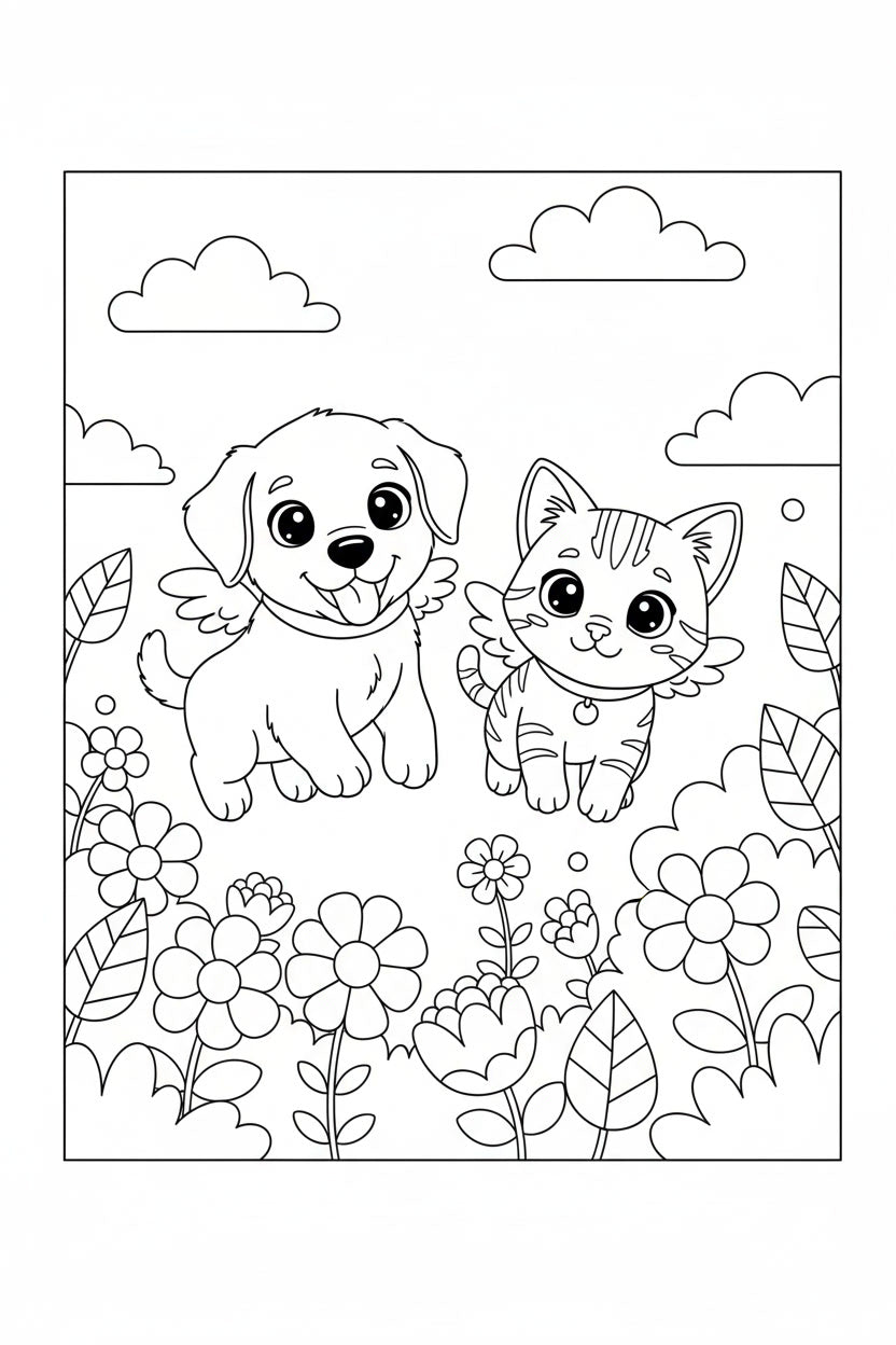 8.10 "24 Pages" Fuzzy Giggles Colouring Book for Kids Ages 4–7, Cute Animal Friends Coloring Pages, Printable Kids Activity Book