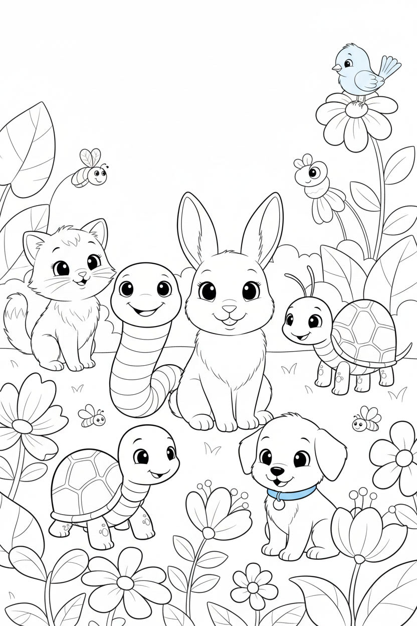 8.10 "24 Pages" Fuzzy Giggles Colouring Book for Kids Ages 4–7, Cute Animal Friends Coloring Pages, Printable Kids Activity Book