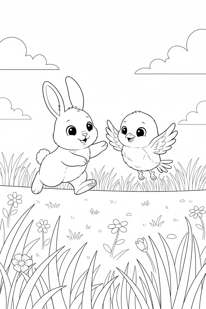 8.10 "24 Pages" Fuzzy Giggles Colouring Book for Kids Ages 4–7, Cute Animal Friends Coloring Pages, Printable Kids Activity Book