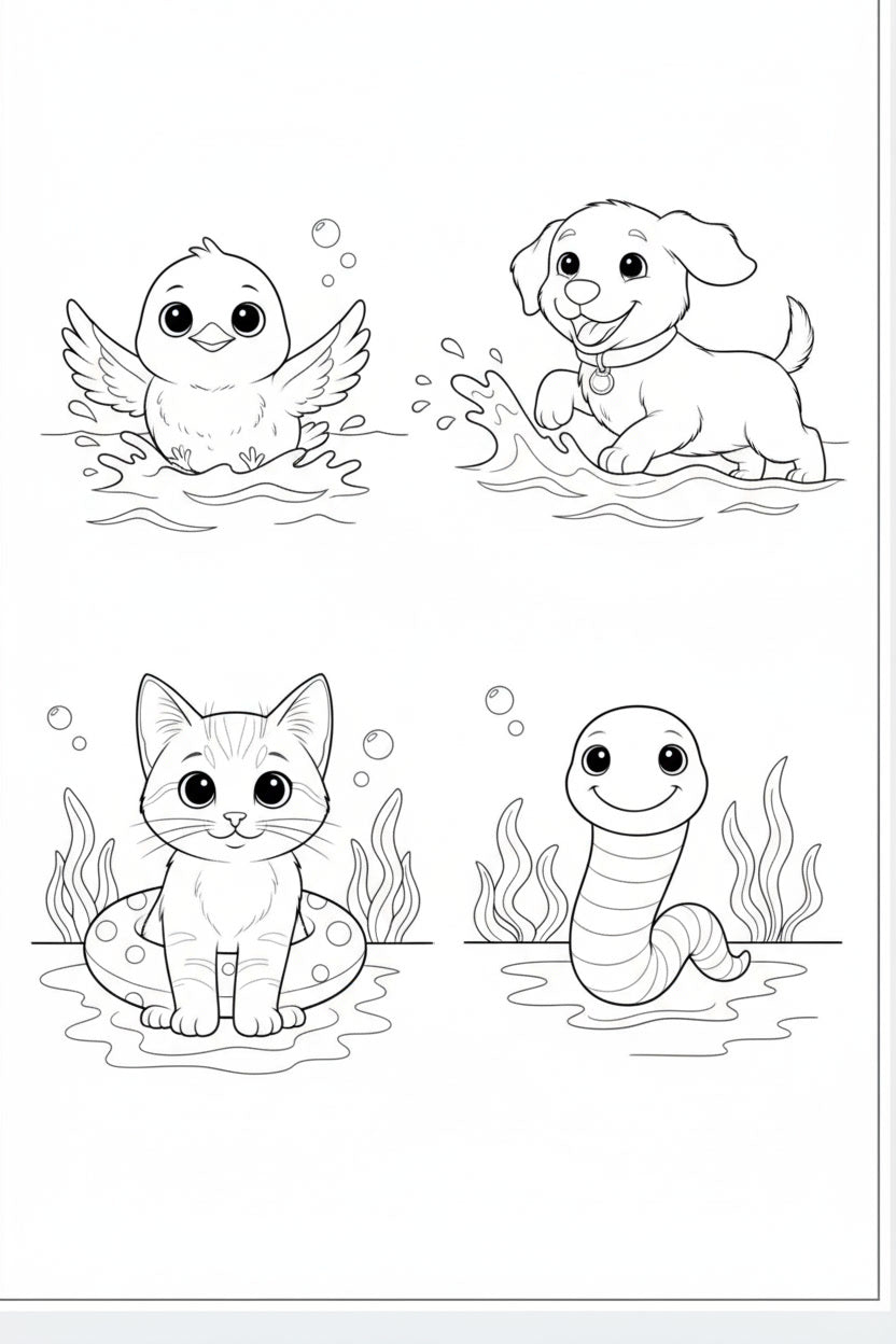 8.10 "24 Pages" Fuzzy Giggles Colouring Book for Kids Ages 4–7, Cute Animal Friends Coloring Pages, Printable Kids Activity Book