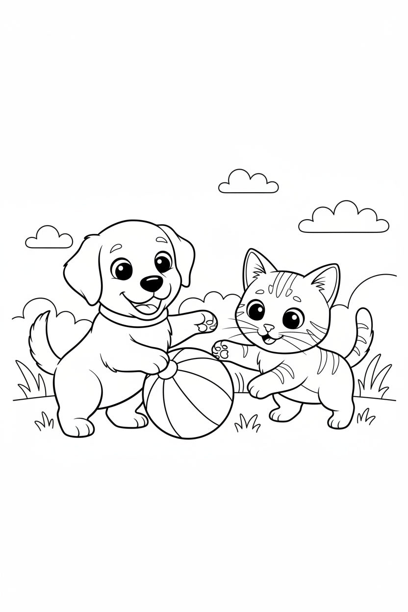 8.10 "24 Pages" Fuzzy Giggles Colouring Book for Kids Ages 4–7, Cute Animal Friends Coloring Pages, Printable Kids Activity Book