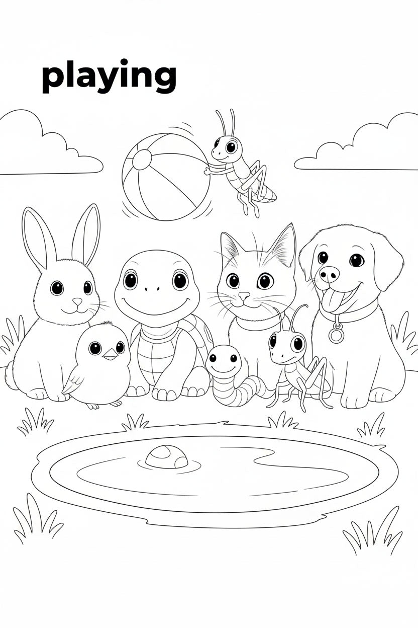 8.10 "24 Pages" Fuzzy Giggles Colouring Book for Kids Ages 4–7, Cute Animal Friends Coloring Pages, Printable Kids Activity Book