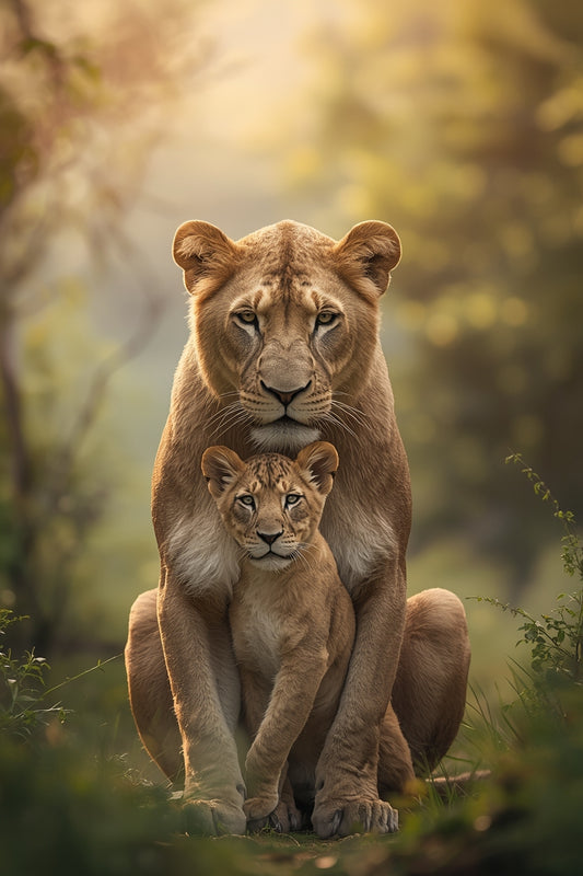 Gentle Lion & Cub Wildlife Wall Art Print 02 – Calm Nature Photography (A4 Digital Download)