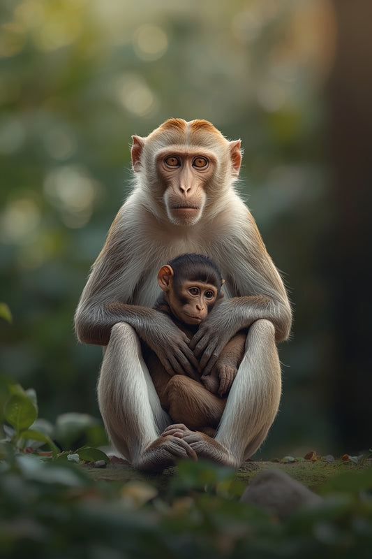 Gentle Monkey & Infant – Serene Wildlife Wall Art Print 06