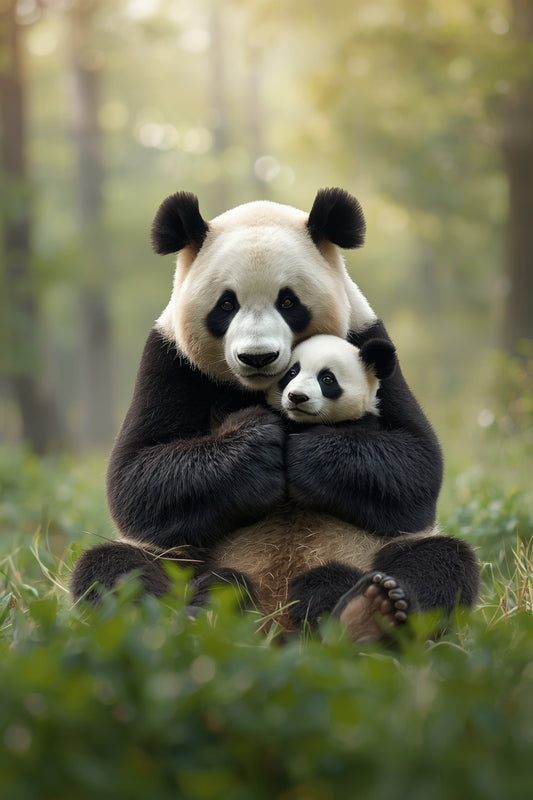 Gentle Panda Mother and Cub – Calming Wildlife Wall Art Print 04