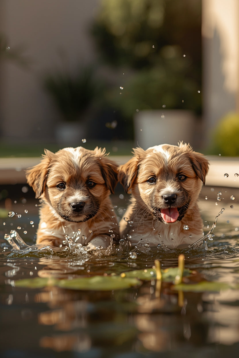 11.09 Cute Puppies Playing in Water Print, Dog Wall Art, Happy Puppy Printable, Pet Lovers Decor, Playful Animal Art, Instant Download