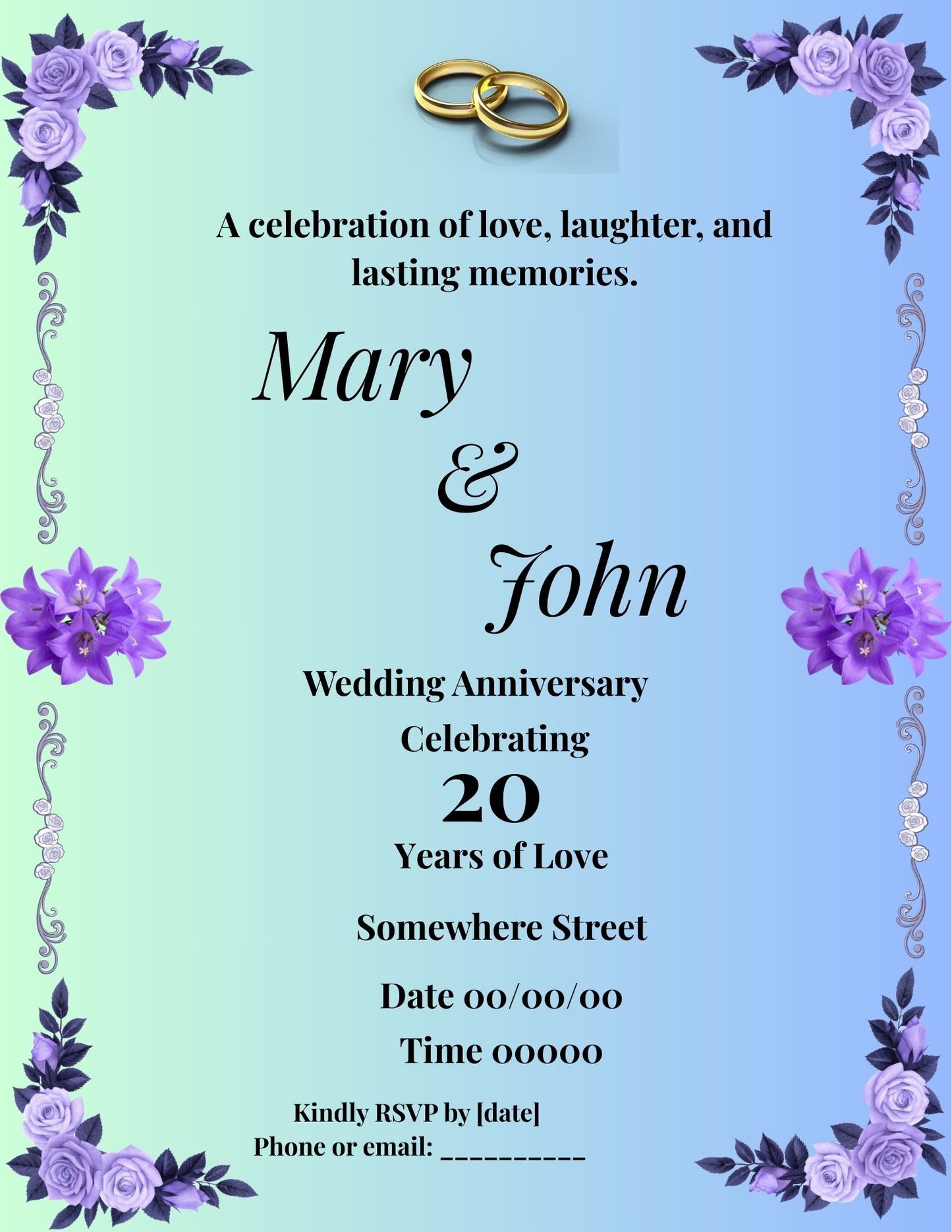 Wedding Anniversary Invitation Template | Elegant Floral Border | Editable Canva Invite | 20th–60th Anniversary